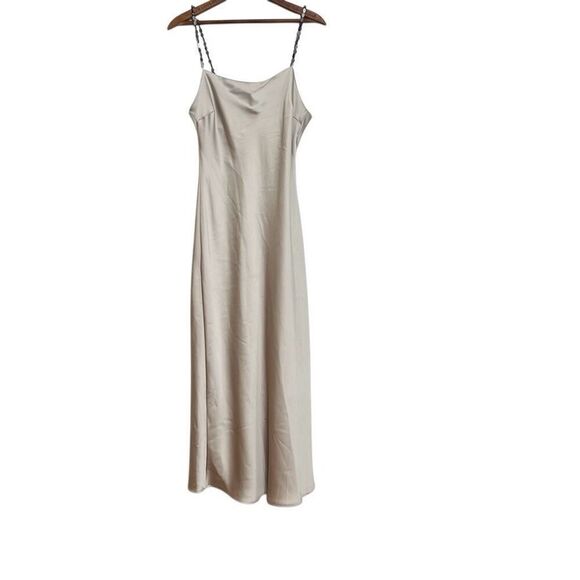 Zara NWT Rhinestone Straps Midi Slip Dress Beige Size Large - Picture 1 of 9